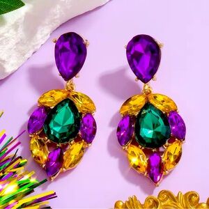 Multi-Stone Drop Earrings Carnival Parade Purple Green Gold